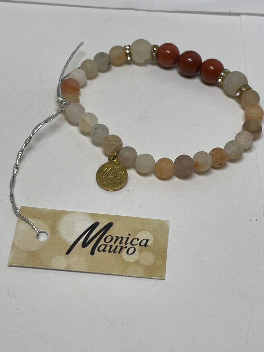 Monica Mauro DB640 Red Jasper Chakra Gemstone & Druzy Stretch Bracelet NWT Boho